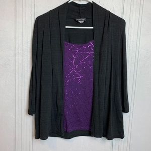 Double Take Purple/Black Sequin Top 3/4 Sleeves